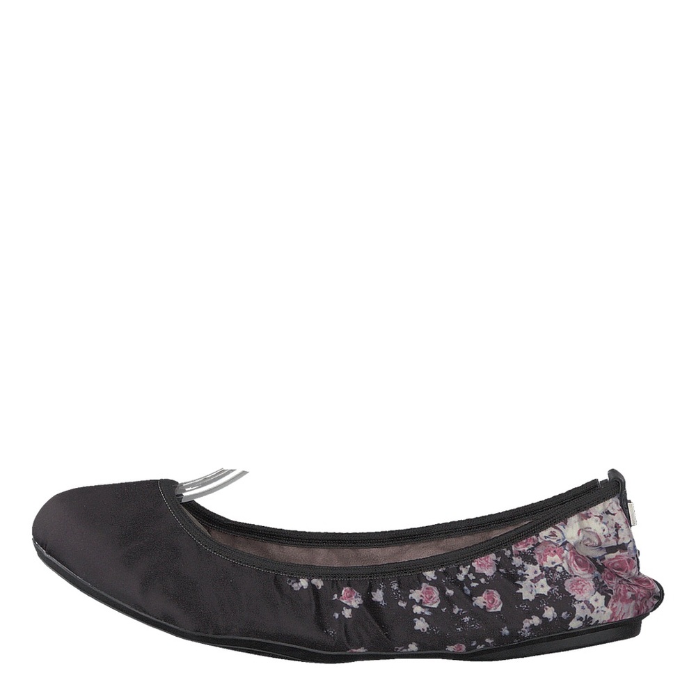 BUTTERFLY TWISTS Sophia Black Scattered Floral Fold Up Ballet Pump shoes
